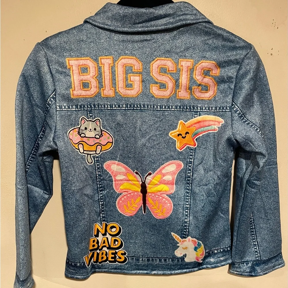 Kids Faux Denim Jacket Size 7–8 | Blue Button Front |Soft Lined Casual Coat NWOT